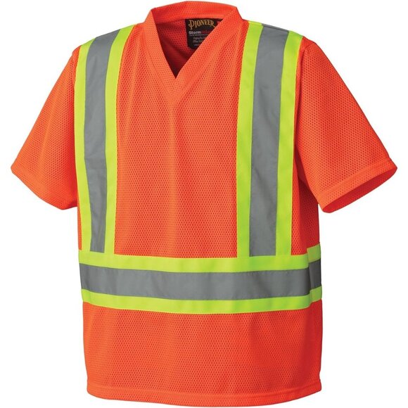 Pioneer Orange Breathable High Visibility Work Safety Polyester Mesh T Shirt - Picture 1 of 5
